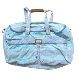 Vintage Denim Duffel Bag Gym Tote Distressed Acid Wash Stripes 80s 90s Large